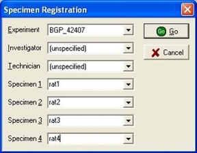 Specimen registration for mouse or rat blood
                       pressure analysis
